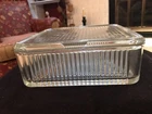 Vintage Ribbed Clear Glass Refrigerator Square Dish w/ Lid 8.5"