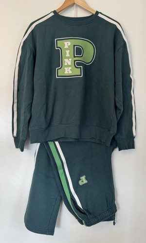PINK Victoria's Secret Green Ivy Fleece Crewneck And Sweatpants Women's Large