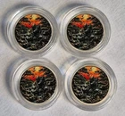 🔥 Lot of 4 2025 Samurai Warriors Colorized 1 Gram .999 Silver Rounds In Capsule