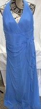 David's Bridal Cornflower Blue Halter Neck Textured Chiffon Long Dress NWT