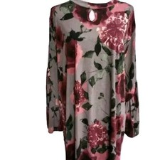 Crepas Womens 1X Gray Floral Aline Flowy Dress Bell Sleeves Boho Hippie Festival