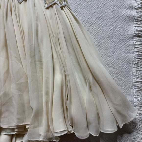 VTG 80s Oleg Cassini The Great Gatsby Silk Cream Sequins Beaded Dress 6 Party