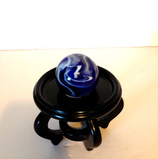 Vintage Cobalt Blue White Swirl Marble Shooter Very Good Condition Large 24mm