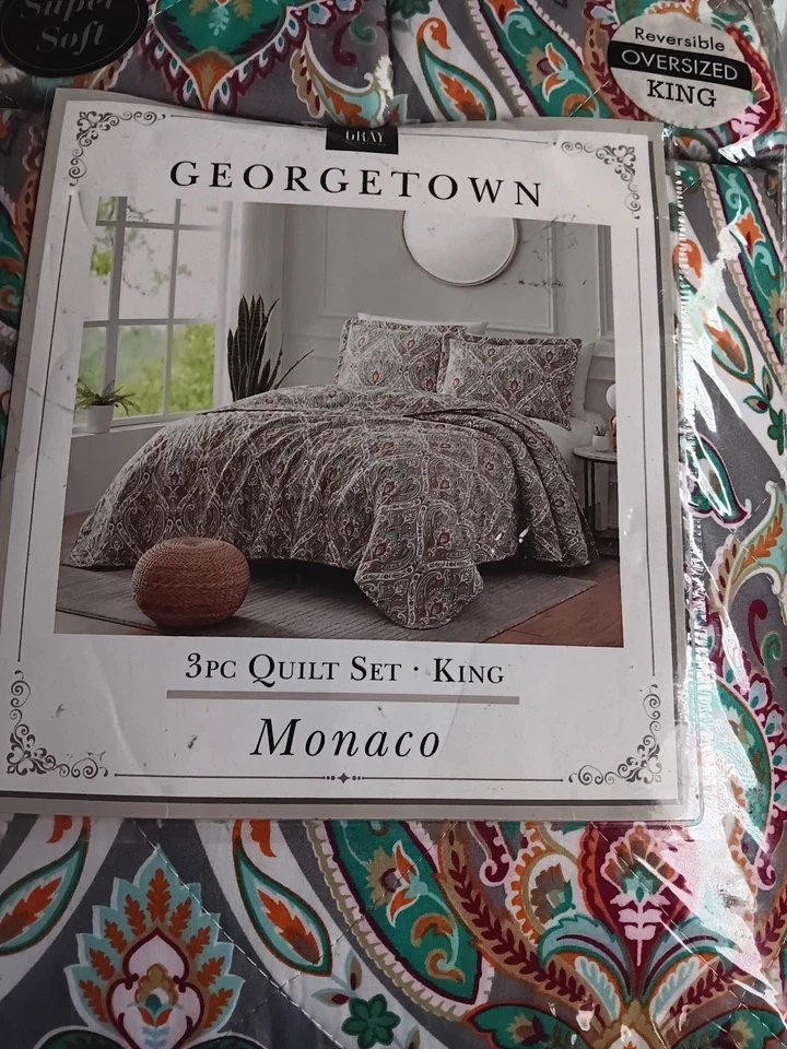 ДЖОРДЖТАУН 3 ПК ЛОСКУТНОЕ ОДЕЯЛО КОМПЛЕКТ КОРОЛЬ МОНАКО RIVERSIBLE НЕГАБАРИТНЫЙ КОРОЛЬ - Изображение 3 из 4