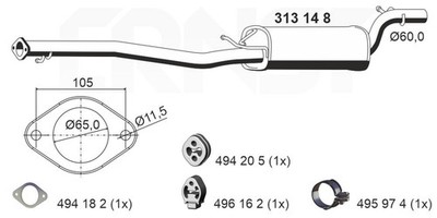 ERNST Mittelschalldämpfer 313148 für V50 S40 DM2 FOCUS VOLVO FORD MAX 2 Turnier