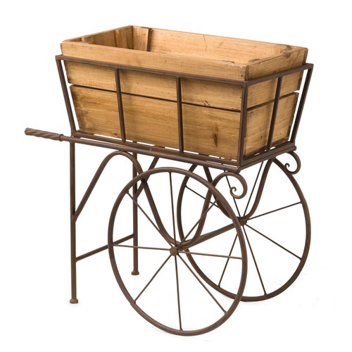 Wooden Wagon Planter/Drink Holder with Wheels - Picture 3 of 4