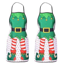 Christmas Funny Elf Apron Clearance, Cute Kitchen Chef Bib BBQ Cooking 2 Pack
