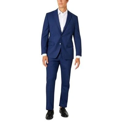 Van Heusen Mens Classic fit 2 Piece Suit 42 S / 35 Waist Navy Blue Plaid
