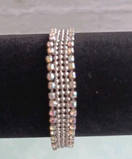 Silver Tone Aurora Boralis Rhinestones Bracelet Sparkly 7" Long 1/2" Wide VGC