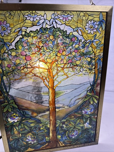 "Tree Of Life" Stained Glass Panel Signed Louis C. Tiffany. Reproduction. 13X9 - Picture 6 of 10