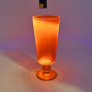 Mid Century Orange Glass Vintage Vase or Water Goblet Bubble Knob Stem 7" GLOWS