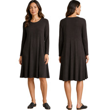 Eileen Fisher Viscose Jersey Long Sleeve Dress Women's Medium Brown Minimal NWOT