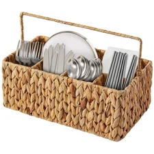 Utensil Caddy Utensil Holder For PartyHand-Woven Wicker Silverware Organizer ...