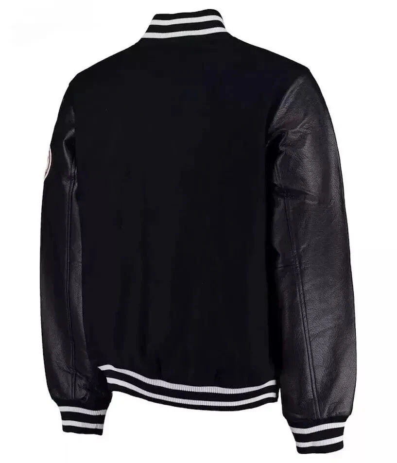 New York Yankees Baseball Varsity Jacket Black Wool & Leather Bomber Style Coat image 2