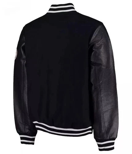 New York Yankees Baseball Varsity Jacket Black Wool & Leather Bomber Style Coat image 2