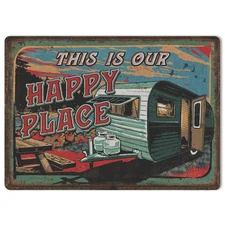 Rivers Edge Products Tin Sign, 12" x 17" Weatherproof Metal Wall Art, Happy