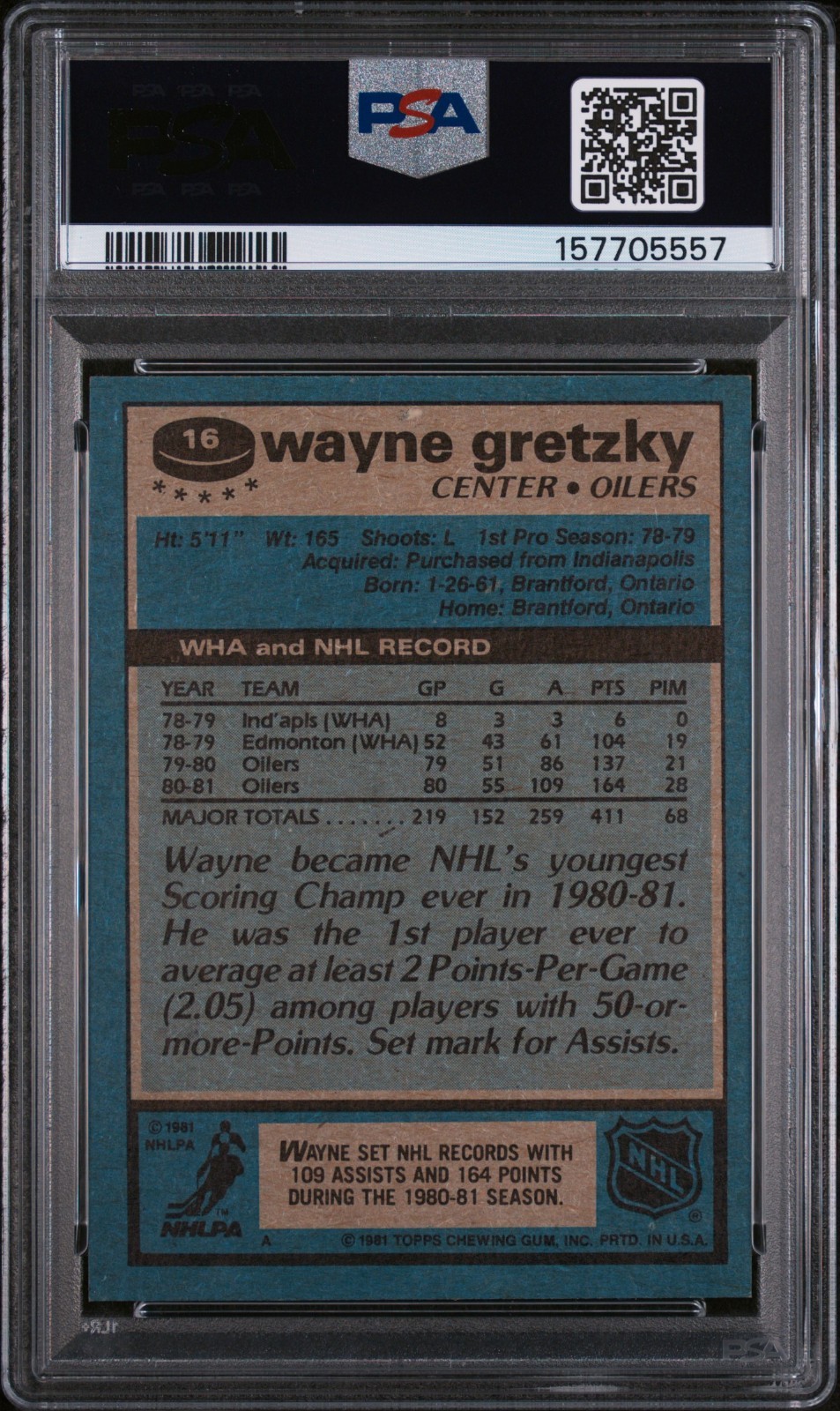 149872389 Wayne Gretzky 1981 Topps #16 PSA 7 view 2