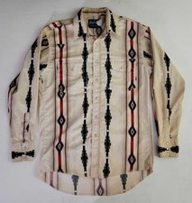 Vintage Wrangler Pearl Snap Western Cowboy Southwest Rodeo Navajo Shirt Mens Med