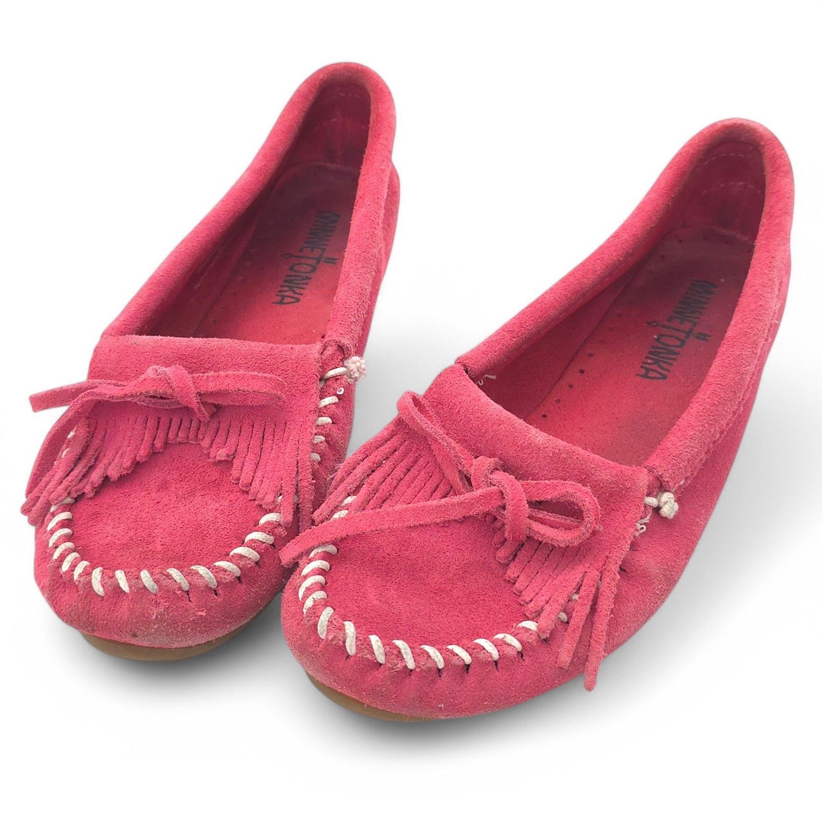 SAOLA Minnetonka mocassini donna scamosciati rosa caldo taglia 5 5 slip on suola rigida kilty