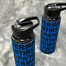 2x Carolina Panthers NFL Water Bottle 25 oz Glass Tumbler Neoprene Sleeve