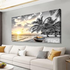 Black and White Beach Pictures Canvas Wall Art for Living room Bedroom Wall D...