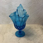 VTG Fenton Thumbprint Colonial Blue Handkerchief Vase