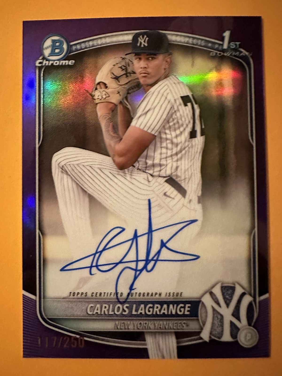 2025 Bowman Chrome 1st Carlos Lagrange /250 Purple Refractor Auto #CPA-CL