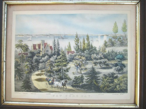 CURRIER AND IVES "BAHÍA DE NUEVA YORK" LITOGRAFÍA ENMARCADA F.F PALMER ARTIST 1860 - Imagen 2 de 11