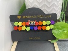 2 PC Handmade Rainbow Beaded Stackable 7 Plus Stretch Bracelet Set New B4860