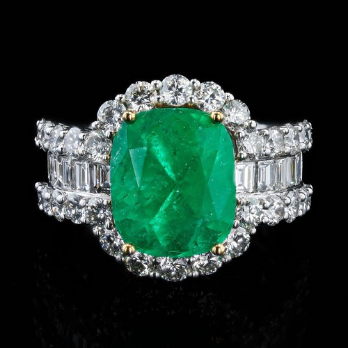 GIA 6.32ct Colombian Emerald and 3.27ctw Diamond Platinum & 18K Yellow Gold Ring