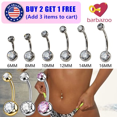 1-3X Surgical Steel Belly Button Rings Clear CZ Navel Ring Belly Button Piercing