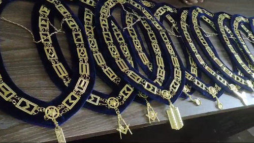 Juego de 12 PIEZAS Collares de Cadena Oficial Dorado de la Logia Azul Masónica de Oficial - Vídeo 1 de 1