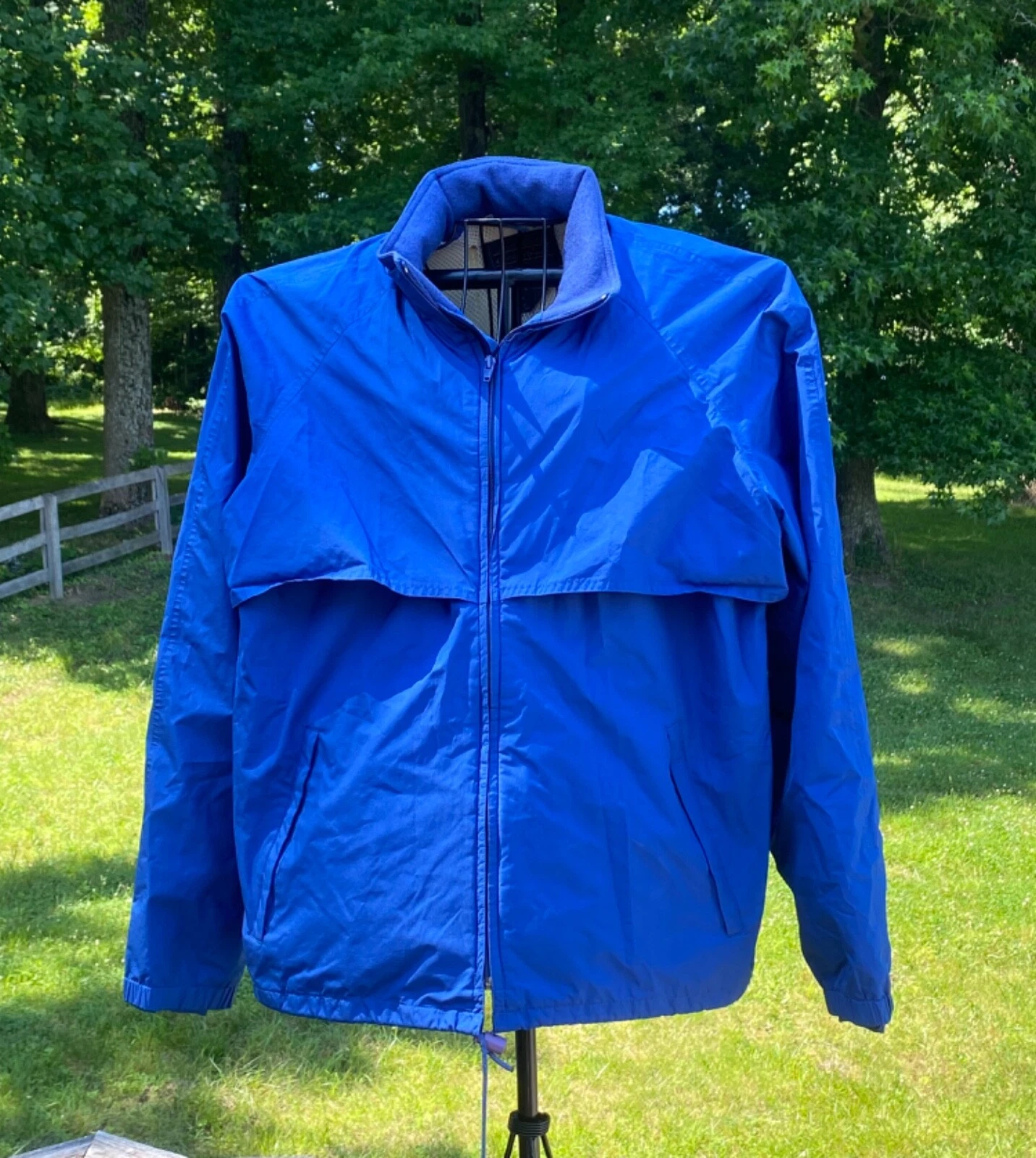 Eddie Bauer Royal Blue Full Zip Windbreaker Jacket Mens Large Hood in Collar