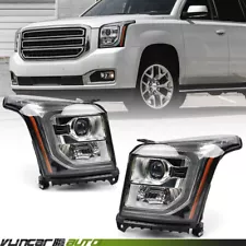 Pair For 2015-2020 GMC Yukon Projector Halogen Headlights LED DRL Headlamps Side