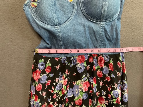 Baler Damen kleines Boho Kleid Denim Bustier Blumen Rock romantisch zierlich Y2K - Bild 6 von 8