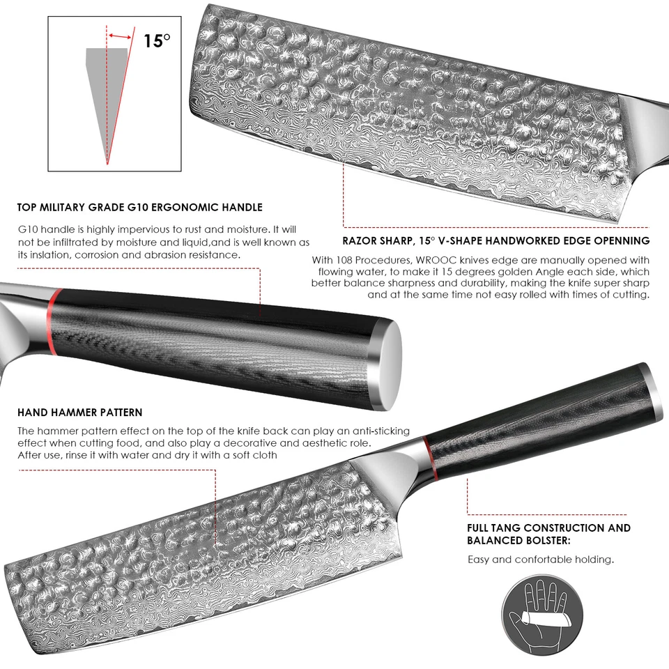 Cuchillo de chef Nakiri de 7 pulgadas VG10 cuchillo de corte afilado de acero Damasco Foto 2 de 4