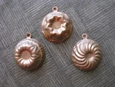 Copper Jello Type Molds Set of 3- 2" Decorative Hanging Copper/Tin Lined Vintage