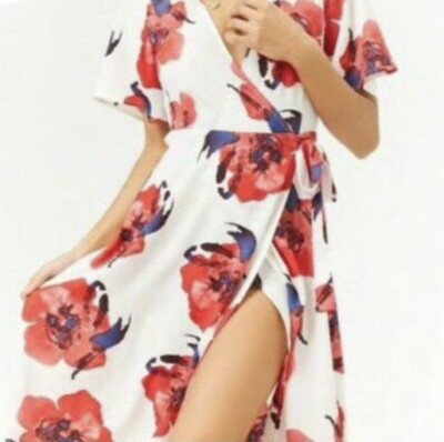 open lace back dress Veda Strappy Back Ruffle Midi Dress Floral Red– Selfie Leslie main image 1