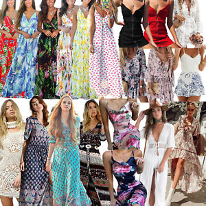 huijdew Fashion Women Printed V Neck Long Sleeve Beach Party Dresses Bohemian Dresses 
