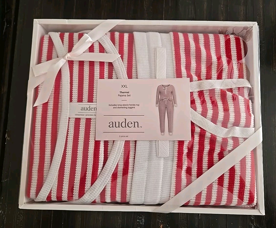 Auden Thermal 2pc Pajama Set Size XXL Henley Top Joggers Red