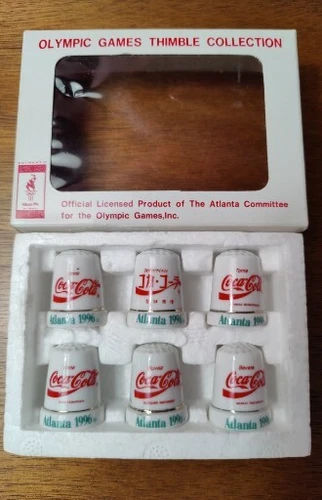 Vintage 1996 Set Six Olympic Coca-Cola Thimble Collection - Porcelain