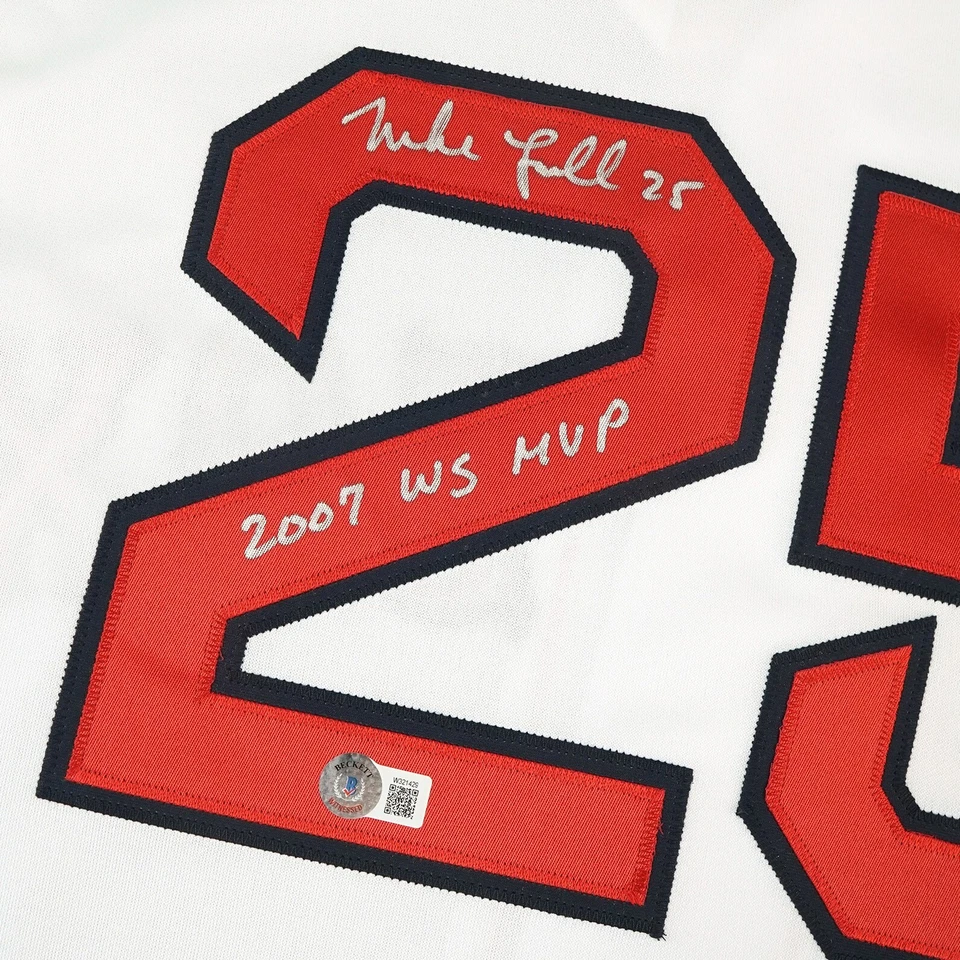 Футболка с автографом Майка Лоуэлла «07 WS MVP» 2007 Boston Red Sox World Series домашняя BAS - Изображение 3 из 4