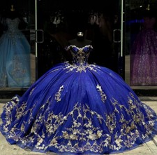 Luxury Blue Appliques Quinceanera Dresses Off Shoulder Princess Crystal Sweet 16