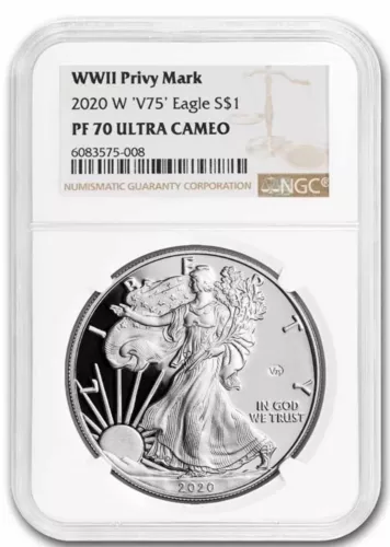 2020 W NGC PF70 UCAM  American Silver Eagle V75 WWII Privy Mark Brown label !@