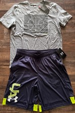 NWT Under Armour Boys YXL Gray/Neon Yellow Basketball Shorts Set XL
