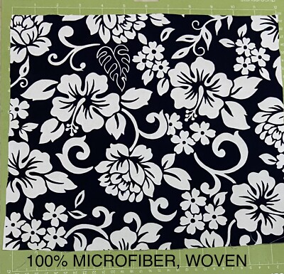 100% Poly Microfiber (BY THE YARD) Blk/Wht Hibiscus Print - Great For Face Masks