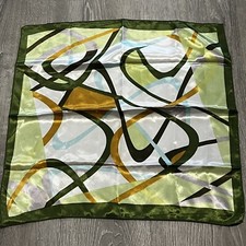 VINTAGE Womens Square Neck Scarf Yellow Olive Green Mod Geometric Abstract