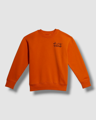 $315 Off-White Boy's Orange Long-Sleeve Sketch Logo Pullover Sweater Size 12