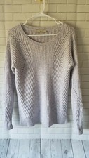 Ann Taylor LOFT Cotton Cable Knit Gray Multicolor Heather Sweater Womens XS