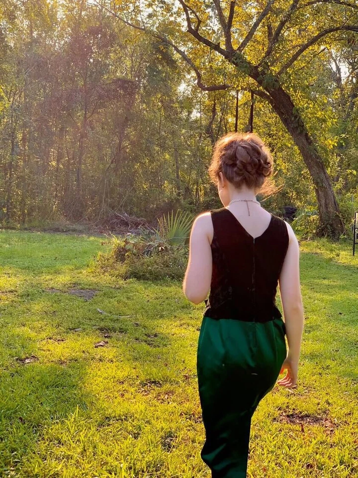 Jessica McClintock Bridal Emerald Velvet Satin Dress Regency Gown Vintage 80s - Image 3 of 4